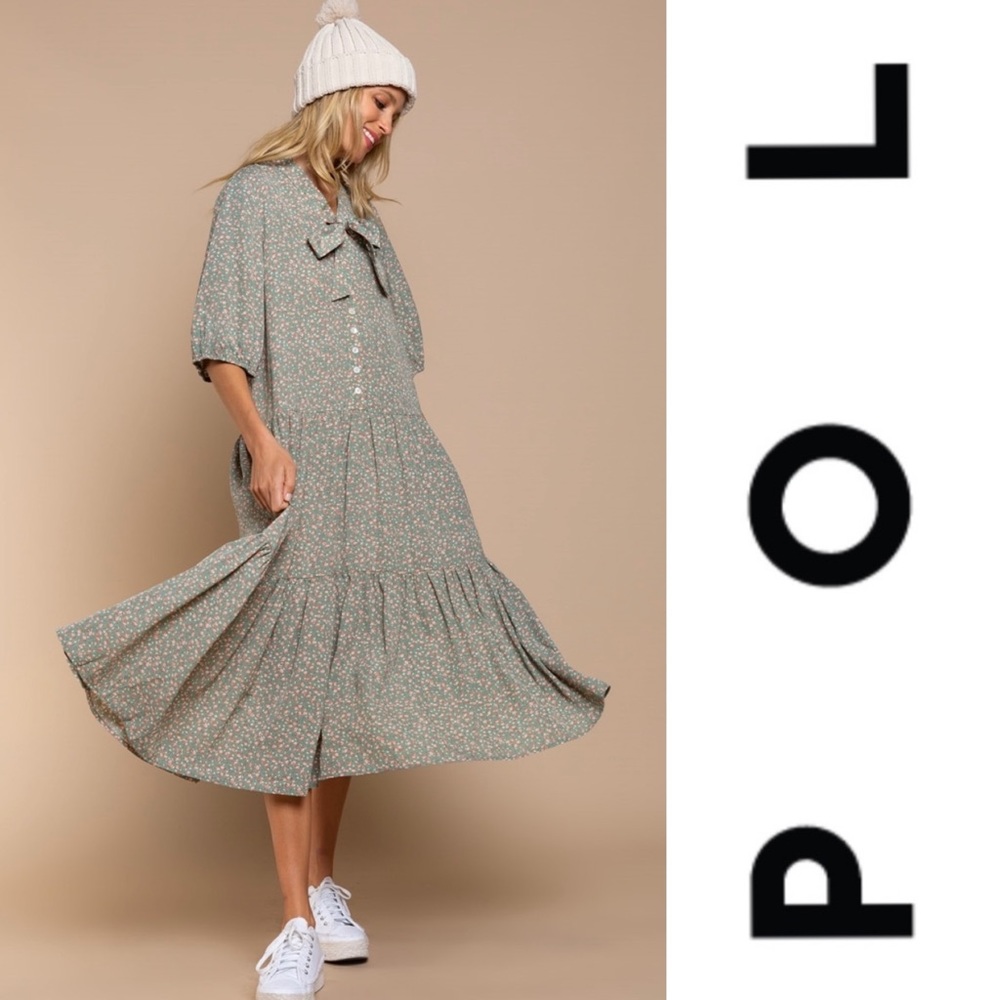 POL’s Ditsy Flower MIDI Dress in Olive Flower - Picture 2 of 5